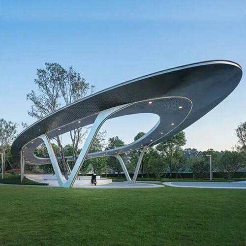 不锈钢景观廊架亭子长廊钢结构廊架户外公园造景异形廊架图纸深化