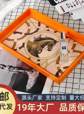12寸金景创意盘子家用高级感托盘置物盘酒店香薰长方形收纳盘