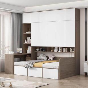 榻榻米衣柜床一体小户型带书架床柜组合床实木儿童床多功能储物床