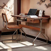 复古实木书桌中古风书房写字台家用台式 电脑办公桌客厅工作带抽屉