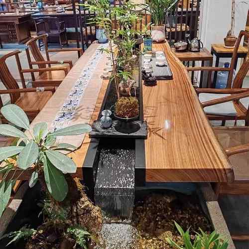 高档流水茶台鱼禅意茶环创意景观养一体新循中式全实木桌泡茶桌椅