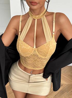 Lace top, corset, mesh, fishbone, neck hanging, suspender