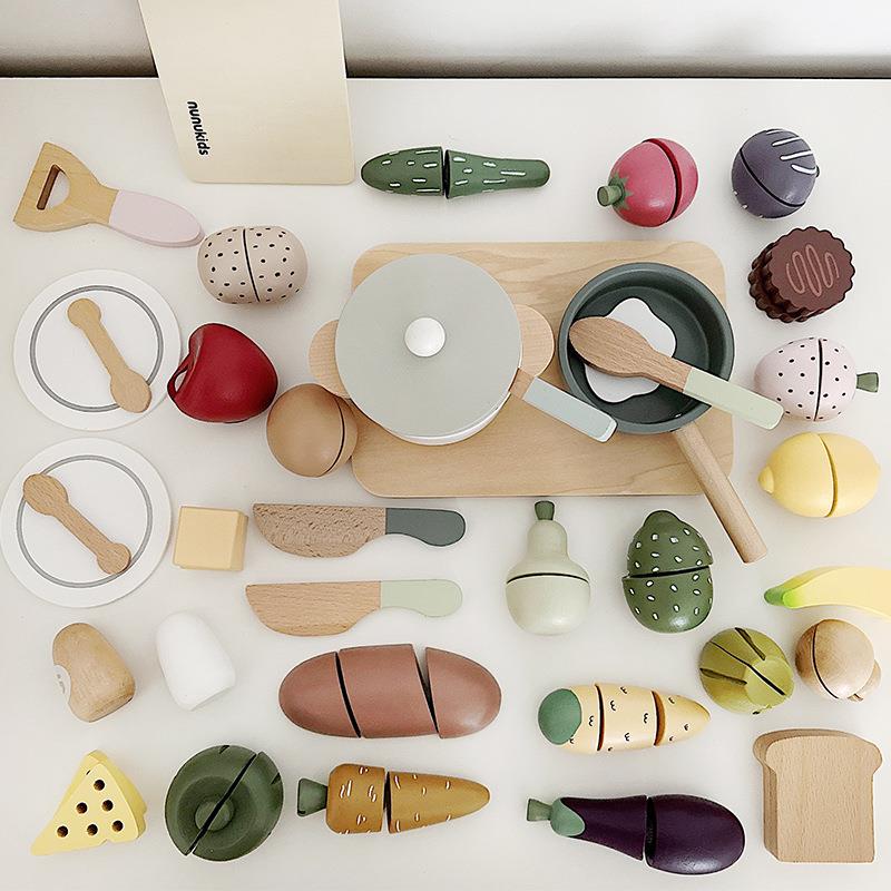 儿童厨房烹饪煮饭套装仿真过家家磁性蔬菜水果切切乐木质玩具