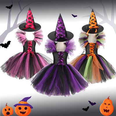 Kids Witch Tutu Dress, Girls Party Performance Halloween