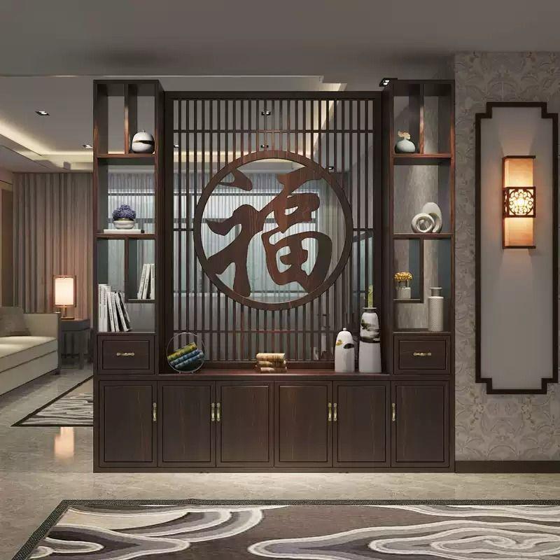 新中式实客木屏风厅隔挡断柜进门入户别玄关遮实木聚福墅jls669HT