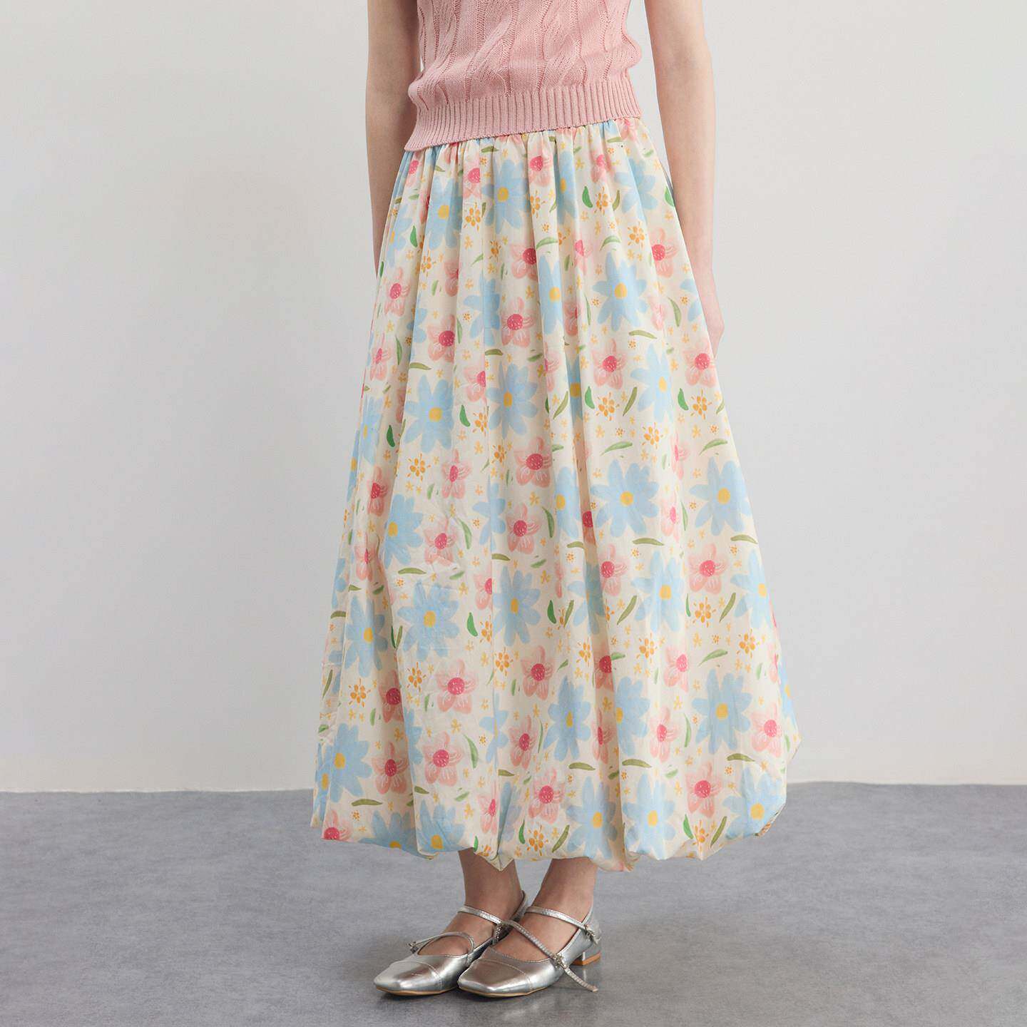 BZXO小众设计碎花半身裙女夏季2026新款长款花苞裙子休闲百搭长裙
