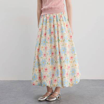 BZXO小众设计碎花半身裙女夏季2026新款长款花苞裙子休闲百搭长裙