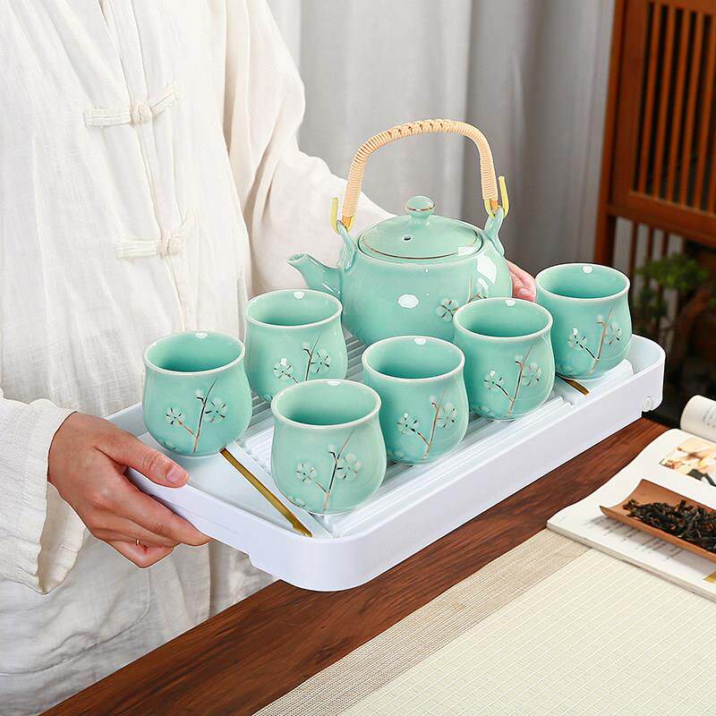 提梁壶功夫茶具套组陶瓷现代简约家用大号茶壶茶杯整套便捷收纳礼