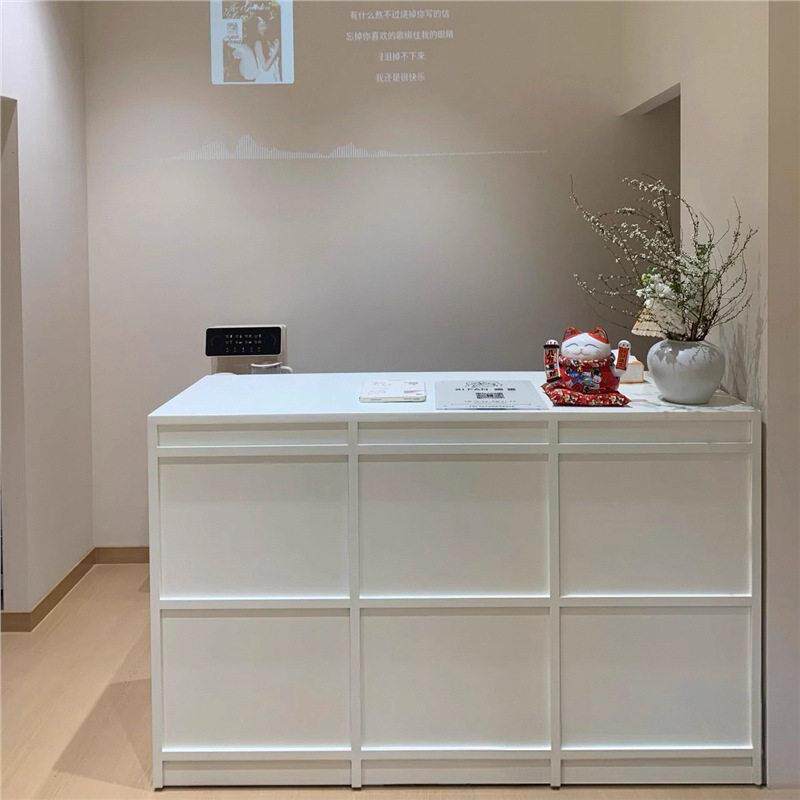 服装店胡桃色烤漆简约美容院吧台便利店展示柜一体组合收银台