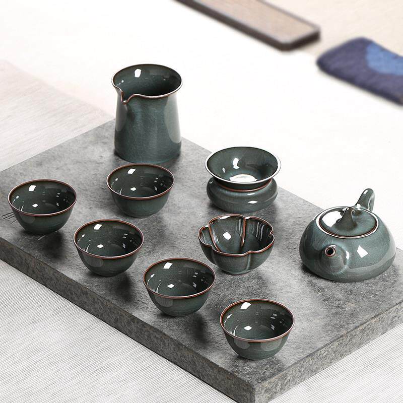 【正高级谢铁0721SQTC明东】青瓷手工哥窑胎茶陶瓷功夫泡茶家具套