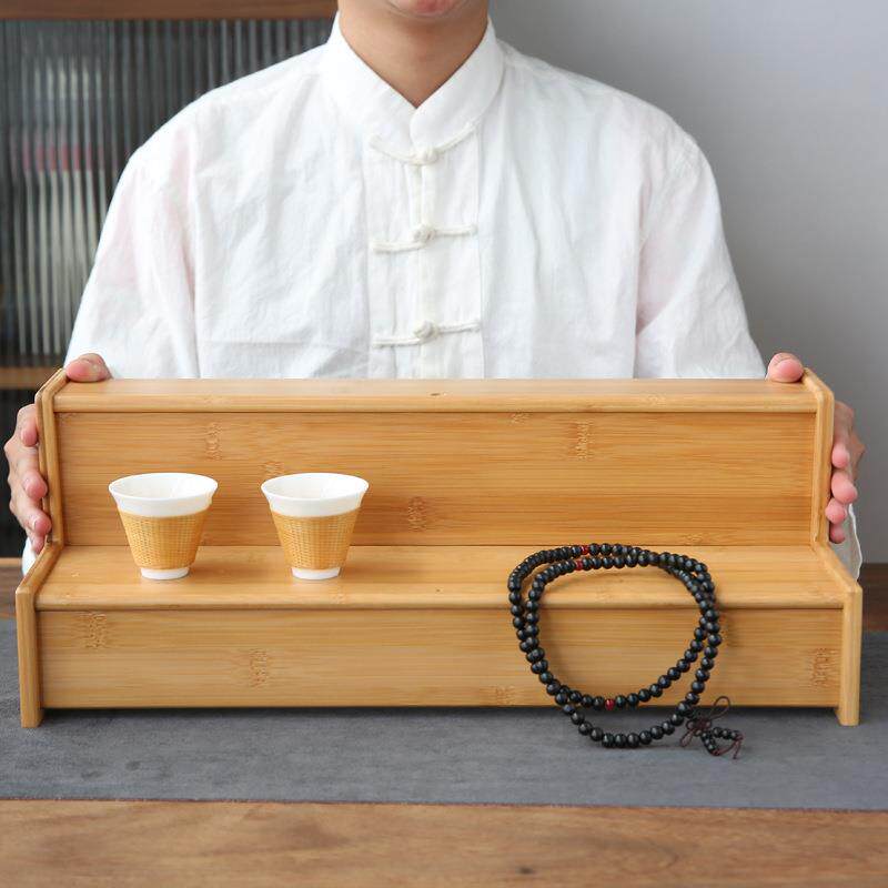 简约竹制品茗杯茶杯架双层小号博古架茶壶收纳架子古董文玩展示架