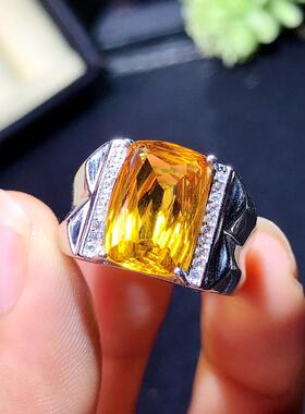 新款黄晶男戒镶嵌黄水晶戒指活口 重叠活口