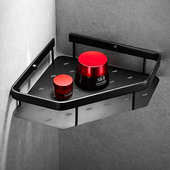 架浴室卫生间物收纳全置黑色转角网篮架双层加厚壁挂 篮三角架铜