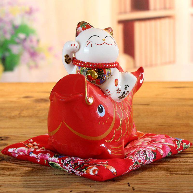高档年年有摆余招财猫罐件储蓄钱店铺装饰品开业送礼办存公室零钱
