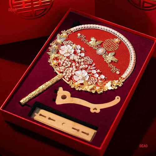 结婚团扇diy材料包新娘扇子成品秀禾古风喜扇子金色婚礼成品宫扇