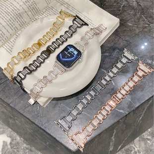 鑲鉆鏈條拼接金屬表帶適用applewatch蘋果手表iwatch98代7654SE
