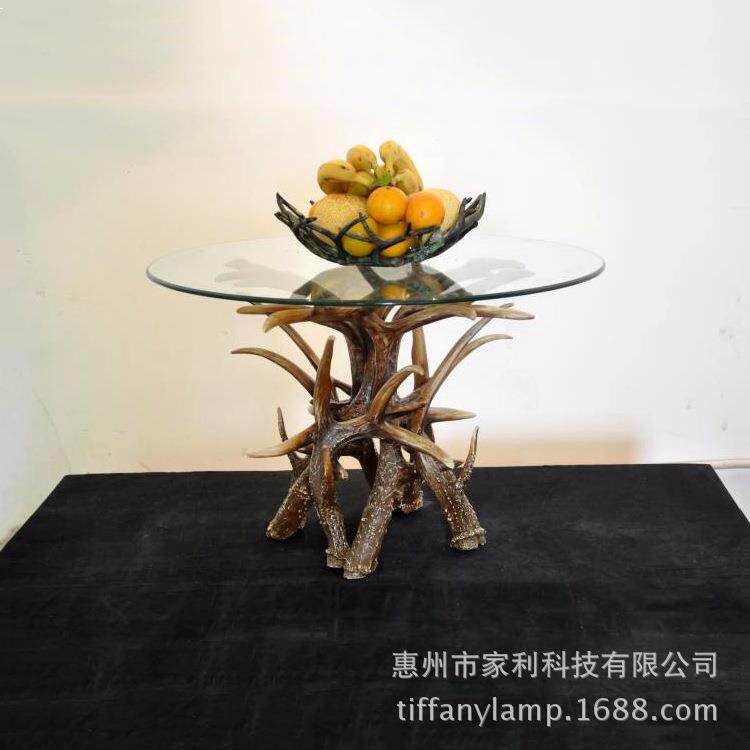 外贸出口美式创意鹿角咖啡桌休闲会咖啡厅装饰家具接洽家用古典