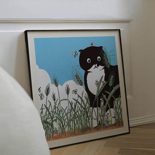 猫咪的发现 童趣小众艺术挂画宫崎骏漫画风装饰画卧室书房摆画