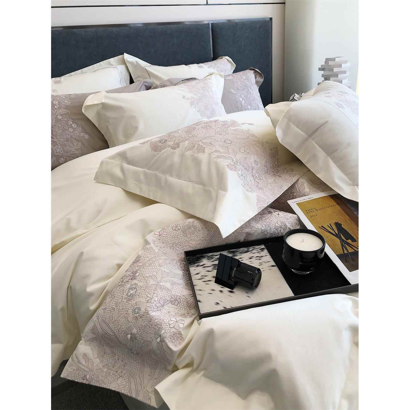 高端唯美100支全棉四件套纯棉全棉田园花卉刺绣轻奢双人床上用品