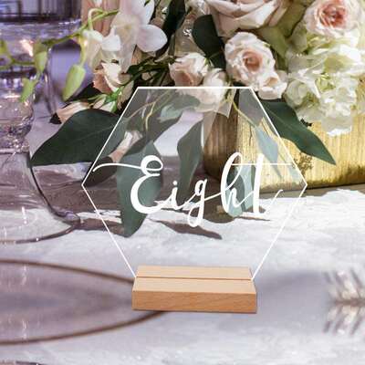BTU079-81亚克力婚礼桌位牌六边形长方形圆形桌号餐UV桌牌席位牌