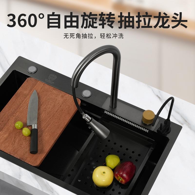 （工厂直发）不锈钢水槽家用厨房手工纳米大单槽瀑布出水洗碗池子