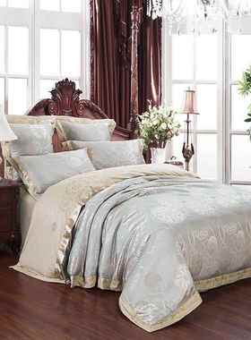 BEB欧贡床缎提花四套全棉纯棉床单被套式双人结婚庆大红上用件品