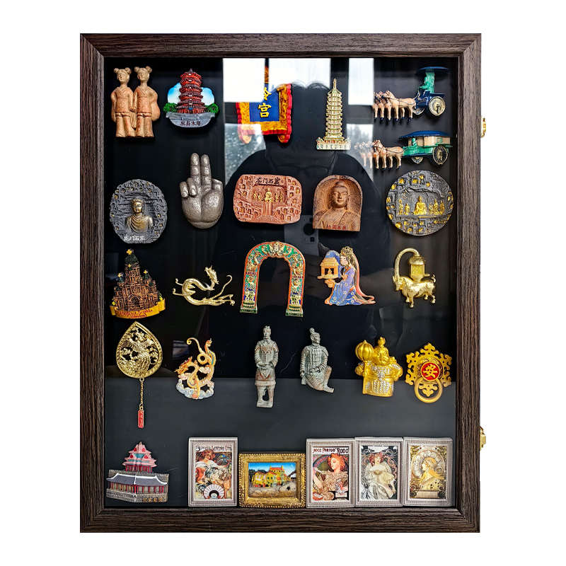 冰箱贴展示框磁吸磁贴收纳收藏展示板博物馆翻盖实木相框简约现代