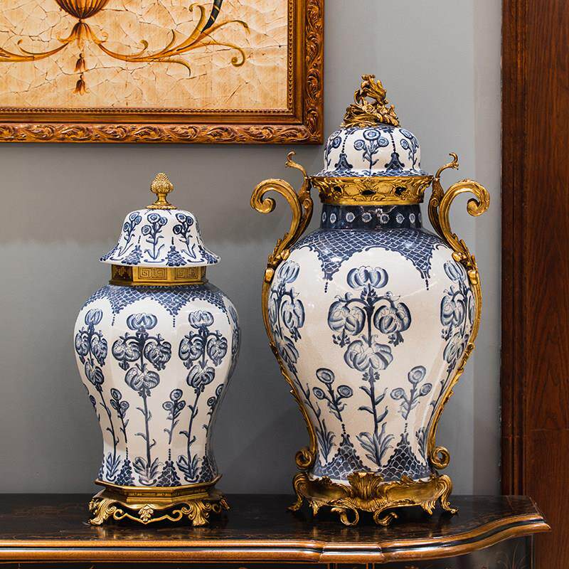 收获小屋古典家居欧式奢华花瓶花器陶瓷青花装饰玄关别墅高档摆设