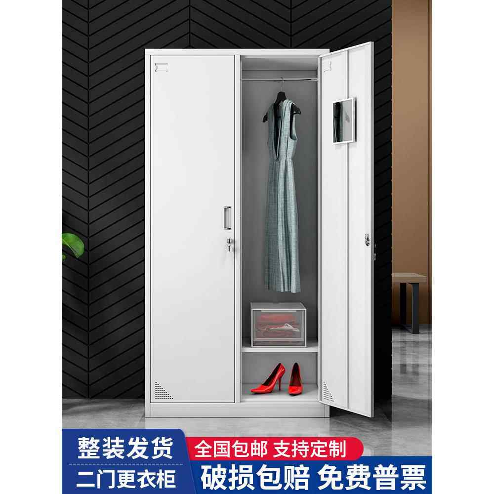 钢制二门更衣柜员工办公铁皮换衣柜带锁储物柜工厂宿舍鞋柜收纳柜
