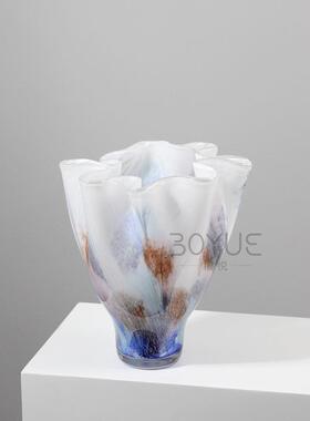 现代轻奢简约彩色花瓣口大口小底琉璃花瓶样板间客厅餐厅桌面摆件