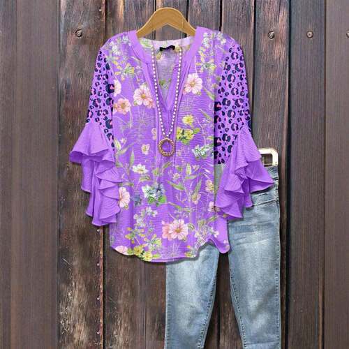 New Casual Spring Summer Plus Size Women's Floral Print V
