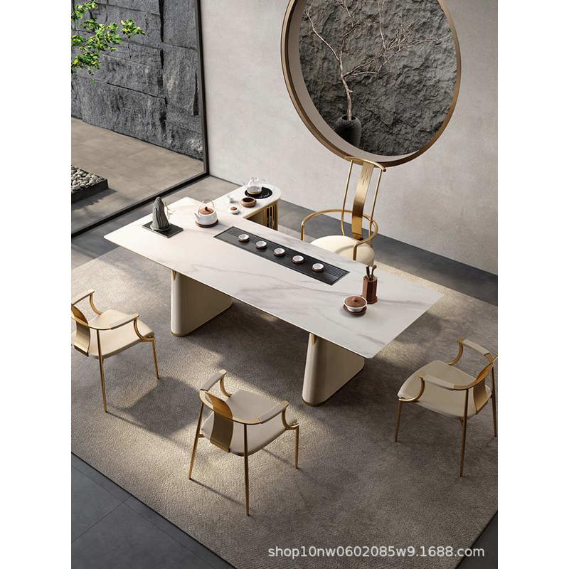 轻奢岩板茶台办公室高档设计师客厅家用泡茶桌现代简约茶桌椅组合