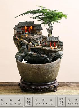 正品中式创意鱼流水微摆件循环水客厅办公室装品饰桌面景缸观开业