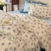 春季 小清新40支全棉双层纱四件套纯棉花边被套床单四件套 新款