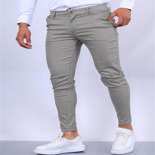 Men's tight elastic tapered twill pencil
