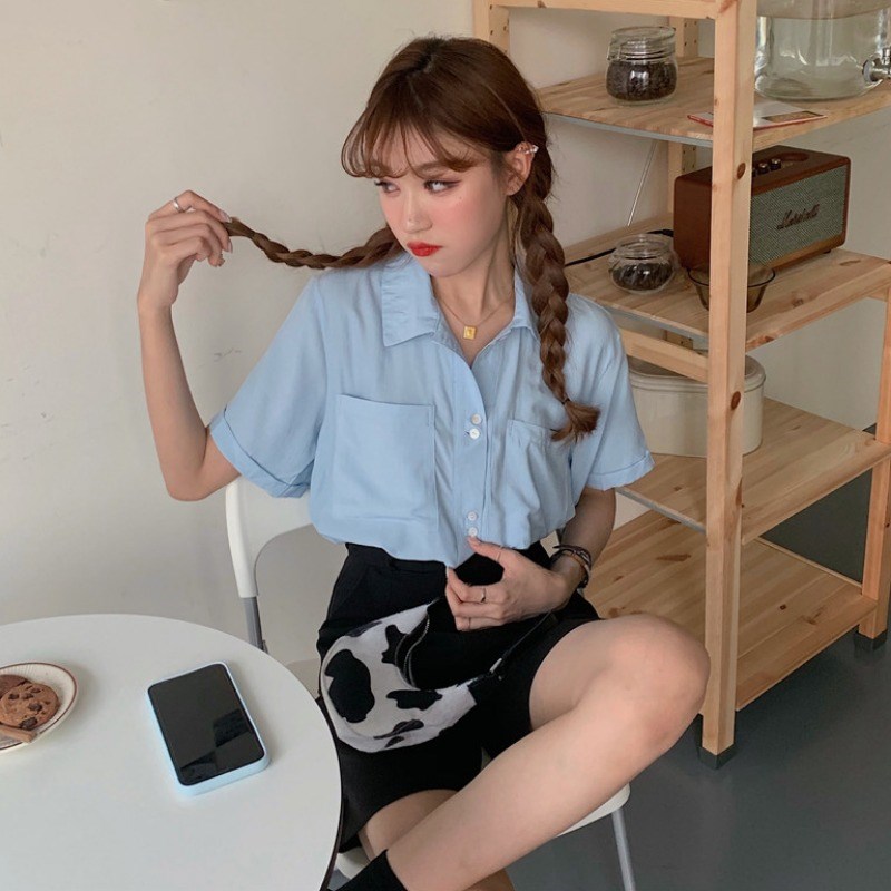 复古港味小众气质早春设计感衬衣衬衫2021年新款百搭上衣短袖女士|ruв категории Женская одежда, рубашка - от Buy2taobao.com для оказания профессиональной услуги покупки агента Taobao
