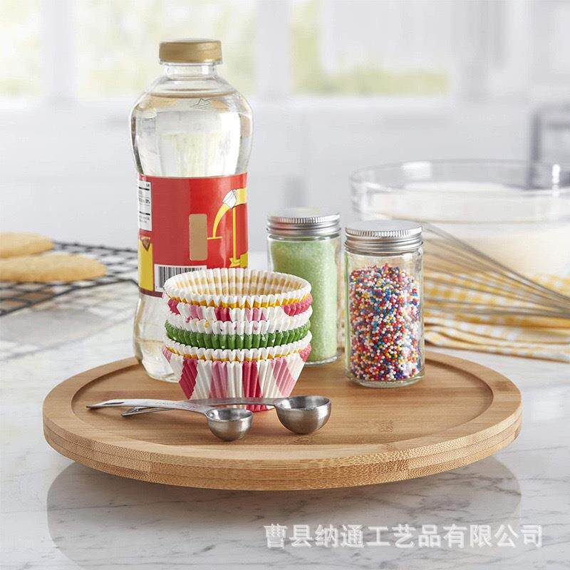 现货木质旋转餐盘带底座木质蛋糕架竹木转盘圆形旋转底座