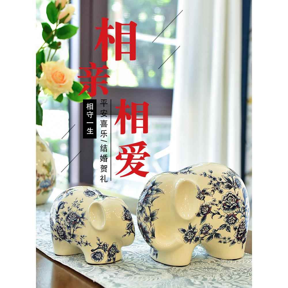 招大象摆件家居饰品陶瓷视电柜物酒柜美式客厅结HYE婚礼装饰财工