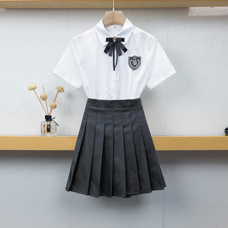 女士衬衫2025新款幼儿园老师园服学院风短袖衬衫百褶裙套装夏