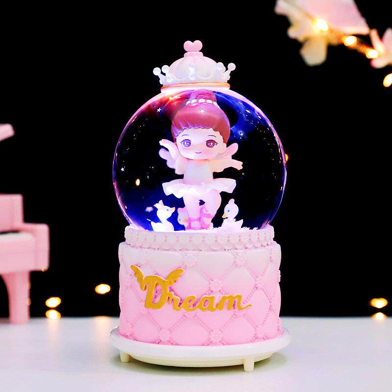 卡通芭蕾舞女孩水晶球八音盒发光音乐旋转水球音乐盒儿童节日礼物