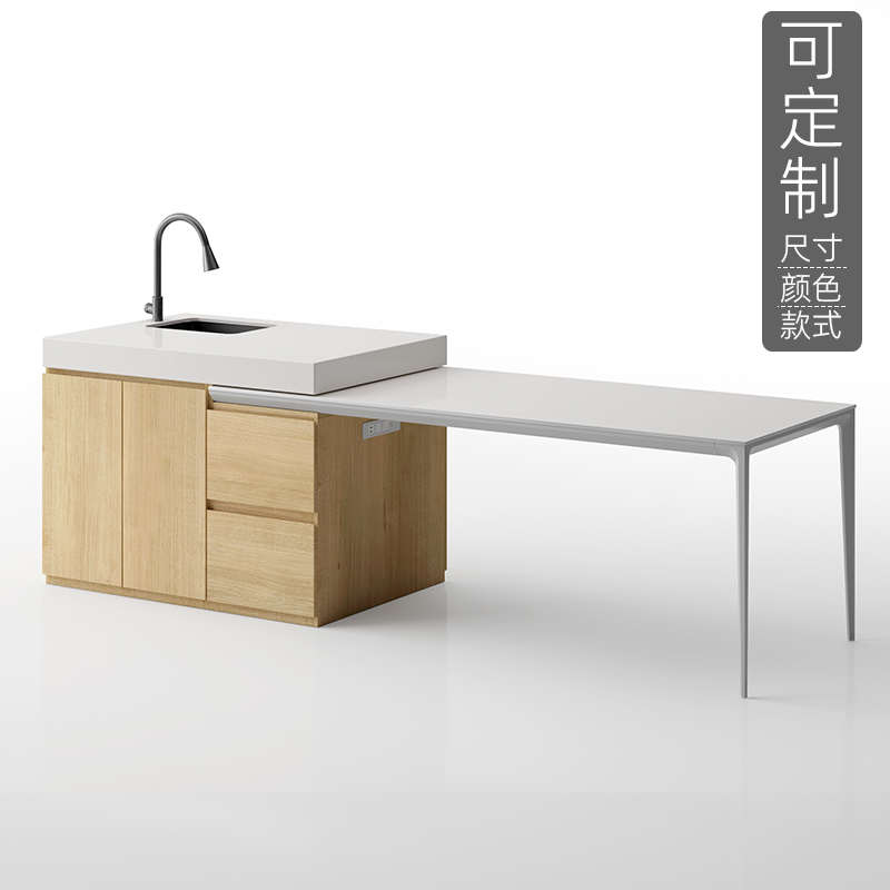 定制岩板岛台柜餐桌一体两用开放式厨房吧台多功能伸缩中导台简约