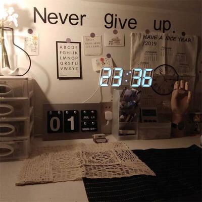 3D LED Digital Clock Wall Deco Glowing Night Mode Adjustable