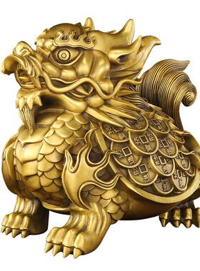 纯黄铜摆件神兽龙龟摆件富甲龙龟动物家居办公室避水金属摆件