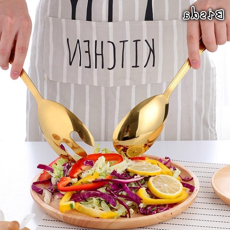 Big Salad Spoon Fork Set Stainless Steel Kitchen Food Server