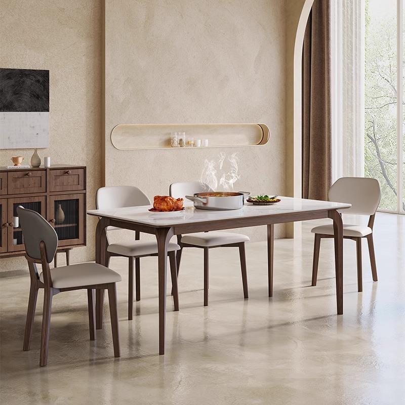 正品拉菲 现代蜡简芙约岩板餐桌进口白木胡桌桃色亮光实木岩板饭2