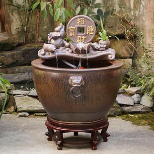 景德镇陶瓷金鱼缸阳台办公室客厅落地家用循环流水摆件庭院大鱼缸