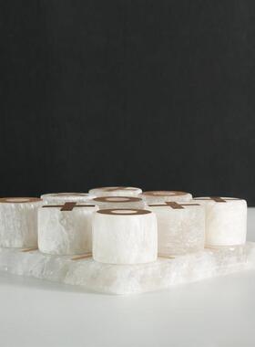 白色水晶镶铜棋盘摆件现代轻奢客厅桌面摆饰品样板间售楼处软装