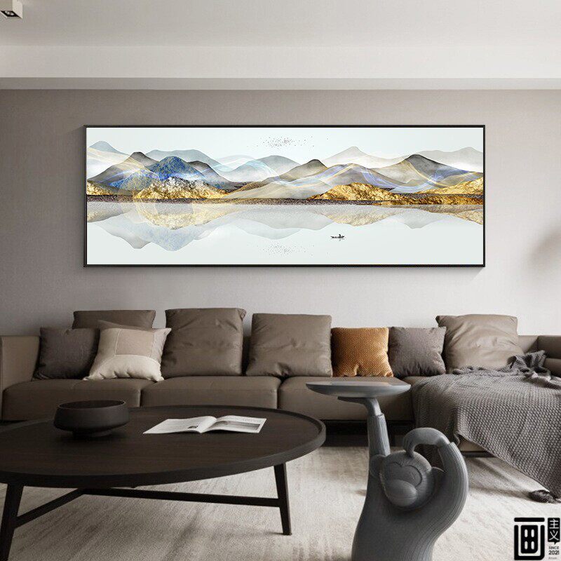 客厅横幅挂画沙发背景墙装饰画新中式大尺寸整幅金山生财有靠山