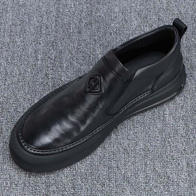 真皮高帮乐福鞋2025新款秋冬季男鞋男士厚底舒适潮流英伦休闲皮鞋