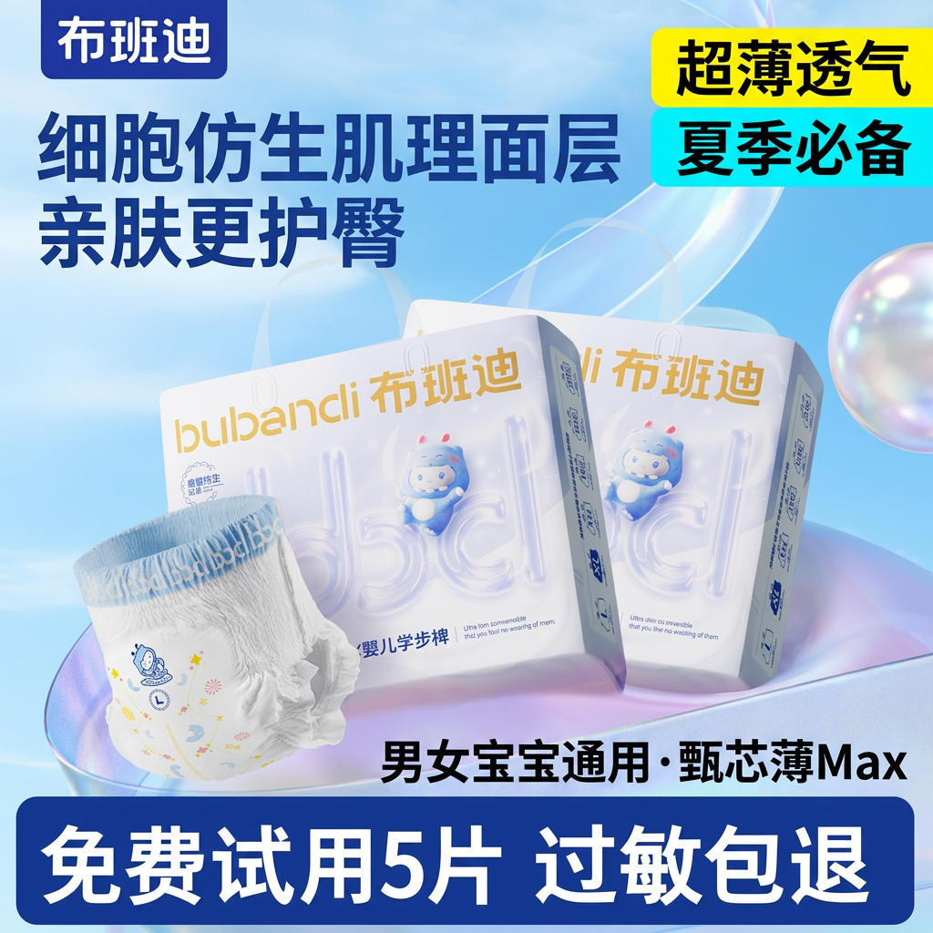 布班迪甄芯薄Max婴儿纸尿裤超薄透气拉拉裤男女宝宝尿不湿夏